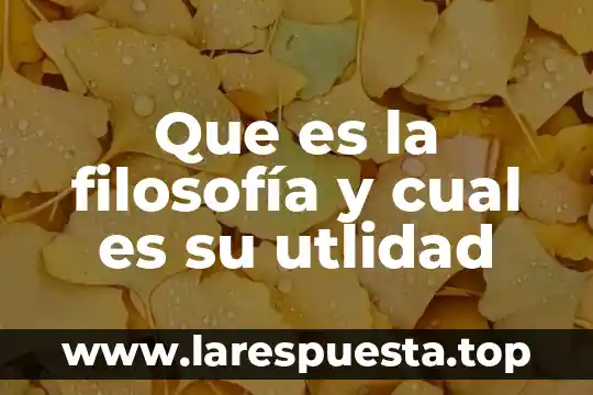 Que es la filosofía y cual es su utlidad